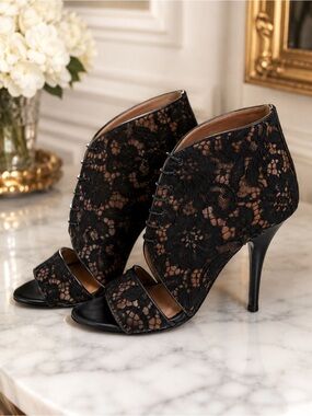 Givenchy Black Lace Open Toe Bootie Heels Pumps 6.5 EU 36.5
